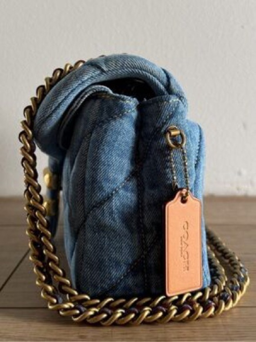 Coach Quilted Denim Shoulder Bag with Brass Chain - Picture 2 of 5